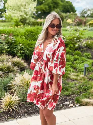 Robe courte à motifs Moyana - Rose