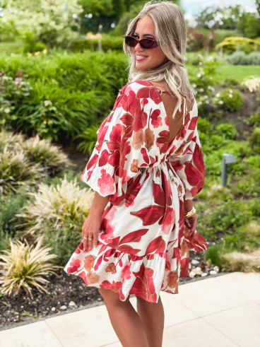 Robe courte à motifs Moyana - Rose