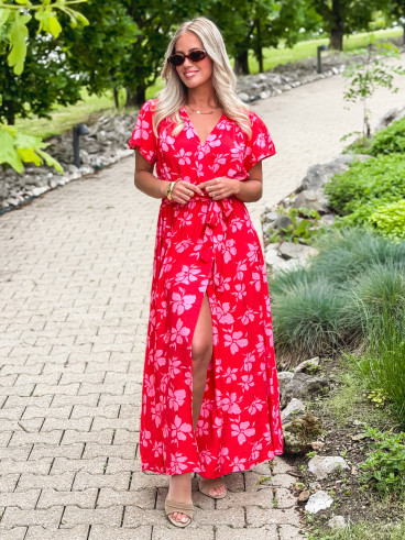 Robe longue à motifs Joya - Rouge/Rose