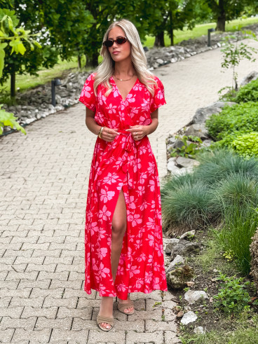 Robe longue à motifs Joya - Rouge/Rose