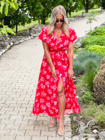 Robe longue à motifs Joya - Rouge/Rose
