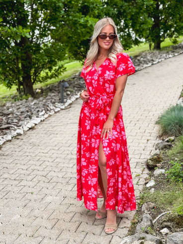 Robe longue à motifs Joya - Rouge/Rose