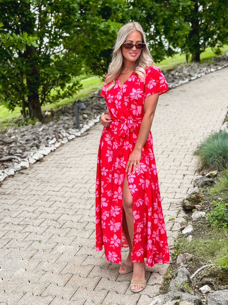 Robe longue à motifs Joya - Rouge/Rose