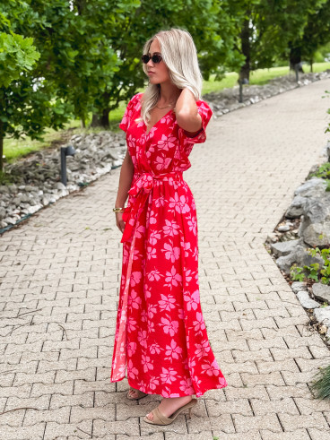 Robe longue à motifs Joya - Rouge/Rose