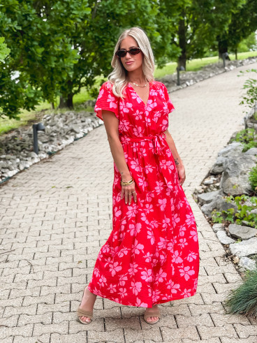 Robe longue à motifs Joya - Rouge/Rose
