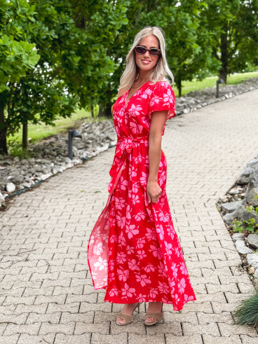 Robe longue à motifs Joya - Rouge/Rose