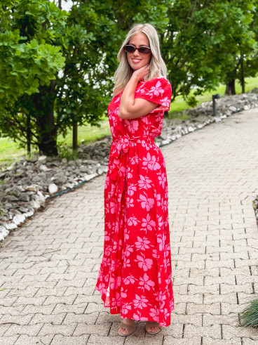 Robe longue à motifs Joya - Rouge/Rose