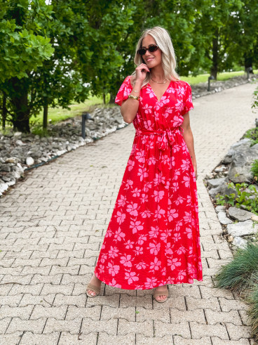 Robe longue à motifs Joya - Rouge/Rose