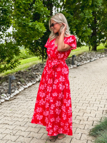 Robe longue à motifs Joya - Rouge/Rose