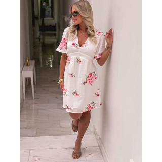 Robe courte à fleurs Mélaine - Blanc/Rose