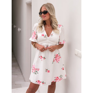 Robe courte à fleurs Mélaine - Blanc/Rose