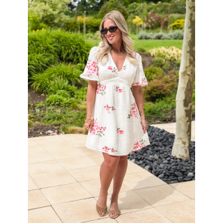 Robe courte à fleurs Mélaine - Blanc/Rose