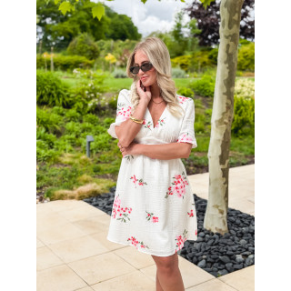 Robe courte à fleurs Mélaine - Blanc/Rose