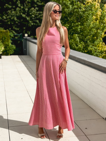 Robe longue vichy Soren - Rouge