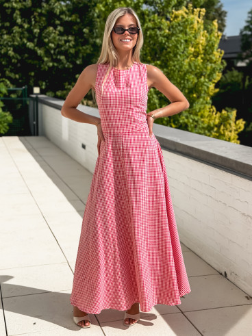 Robe longue vichy Soren - Rouge