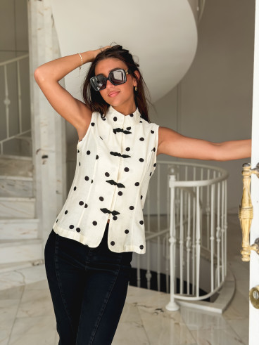 Blouse à pois Kaori - Ecru/Noir