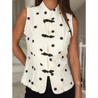 Blouse à pois Kaori - Ecru/Noir