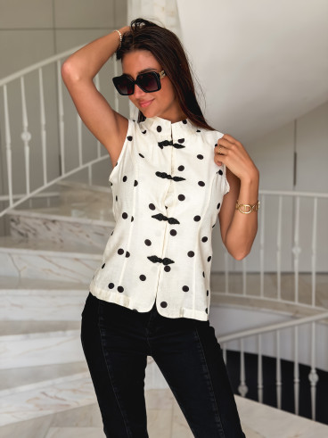 Blouse à pois Kaori - Ecru/Noir