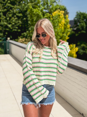 Blouse en crochet Helma - Vert/Rose