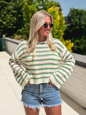 Blouse en crochet Helma - Vert/Rose