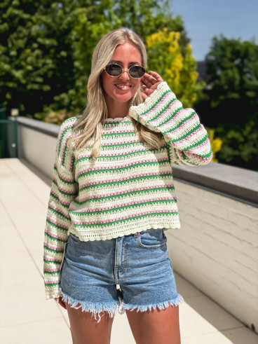 Blouse en crochet Helma - Vert/Rose
