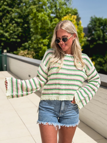 Blouse en crochet Helma - Vert/Rose