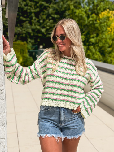 Blouse en crochet Helma - Vert/Rose