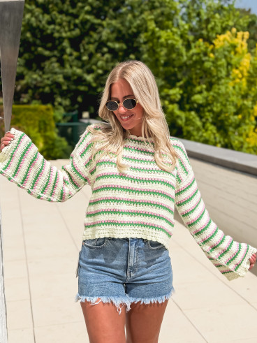 Blouse en crochet Helma - Vert/Rose