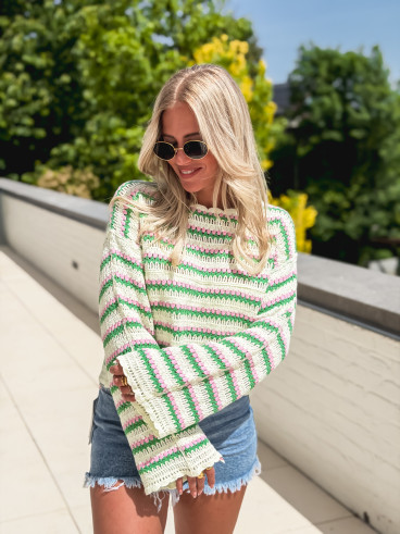 Blouse en crochet Helma - Vert/Rose