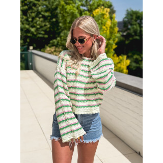 Blouse en crochet Helma - Vert/Rose