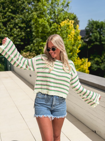 Blouse en crochet Helma - Vert/Rose