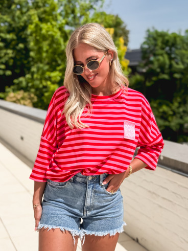 Blouse lignée Zéphira - Rouge/Rose
