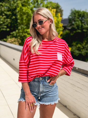 Blouse lignée Zéphira - Rouge/Rose