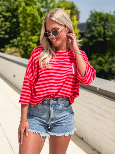 Blouse lignée Zéphira - Rouge/Rose