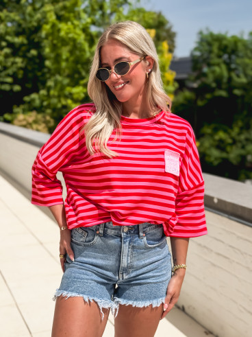 Blouse lignée Zéphira - Rouge/Rose