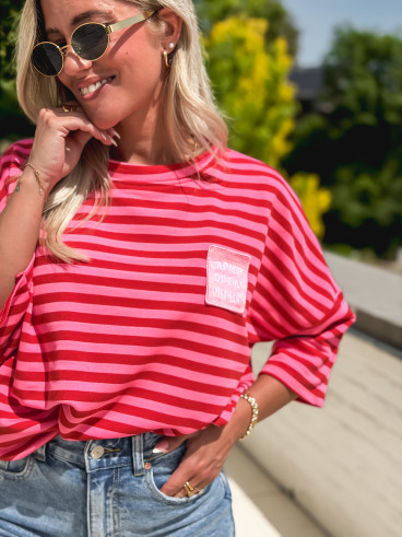Blouse lignée Zéphira - Rouge/Rose