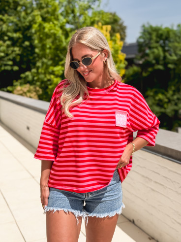 Blouse lignée Zéphira - Rouge/Rose
