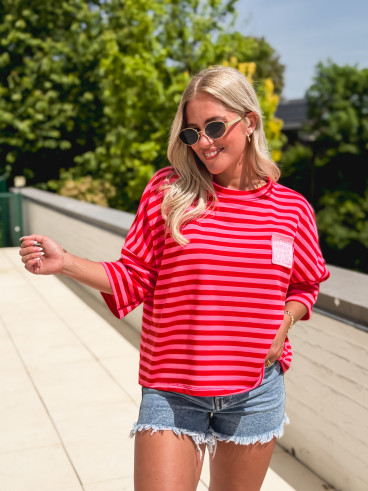 Blouse lignée Zéphira - Rouge/Rose