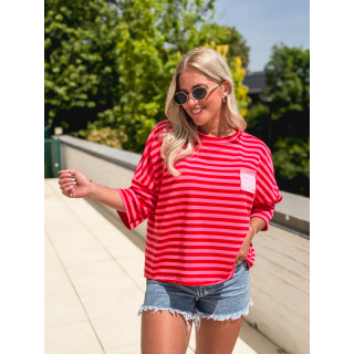 Blouse lignée Zéphira - Rouge/Rose
