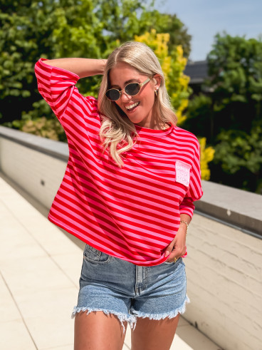 Blouse lignée Zéphira - Rouge/Rose