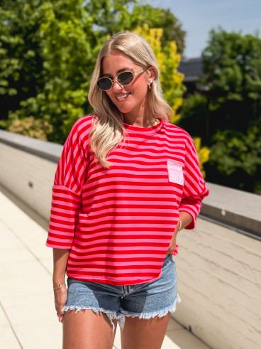 Blouse lignée Zéphira - Rouge/Rose