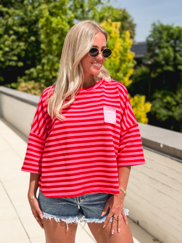 Blouse lignée Zéphira - Rouge/Rose