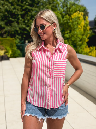 Chemise lignée Zelenda - Rose