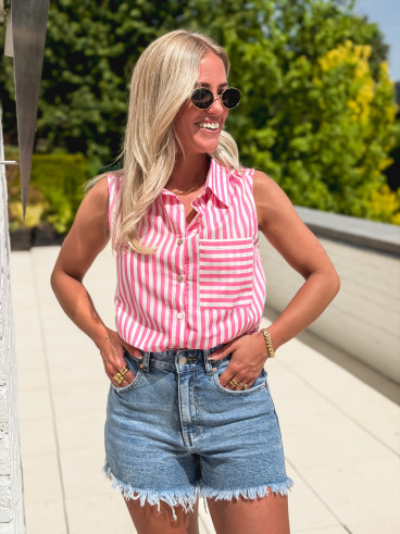 Chemise lignée Zelenda - Rose