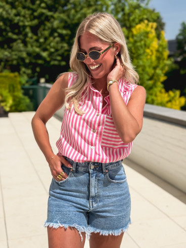 Chemise lignée Zelenda - Rose