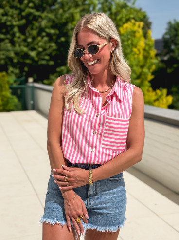 Chemise lignée Zelenda - Rose