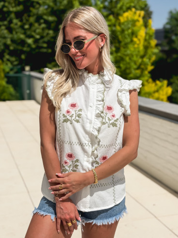 Chemisier à fleurs Doria - Blanc/Vert