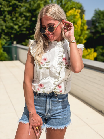 Chemisier à fleurs Doria - Blanc/Vert