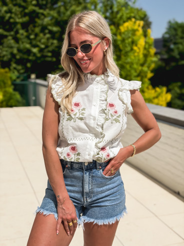 Chemisier à fleurs Doria - Blanc/Vert