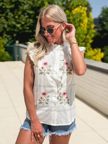 Chemisier à fleurs Doria - Blanc/Vert